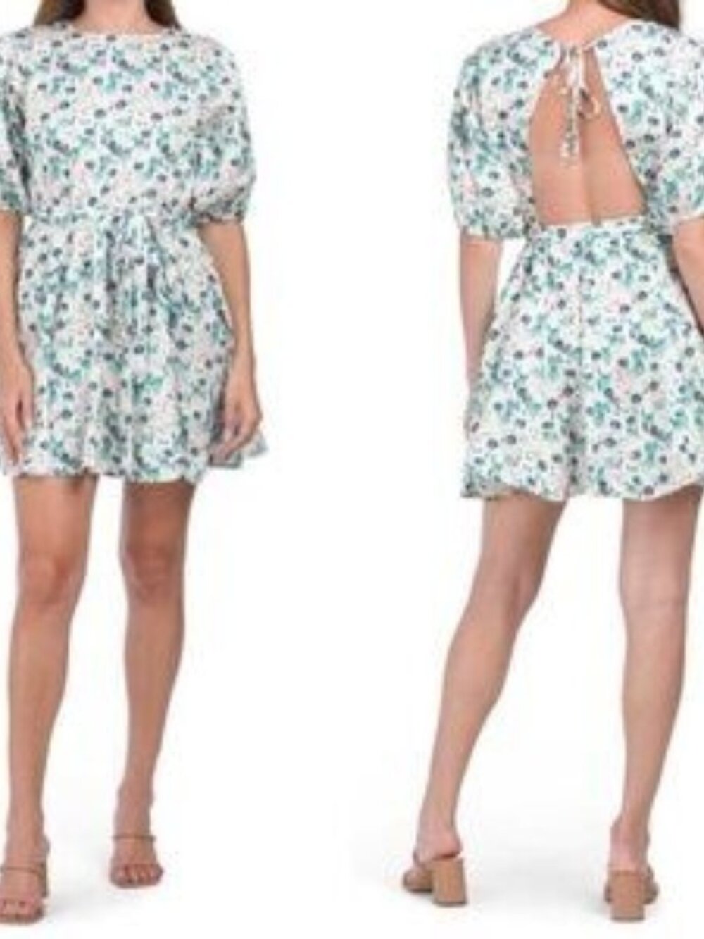 Code X Mode Elbow Sleeve Floral Open Back Mini Dress Size M